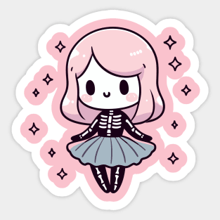 Cute Kawaii Girl in A Halloween Skeleton Costume | Cute Halloween Tee Sticker